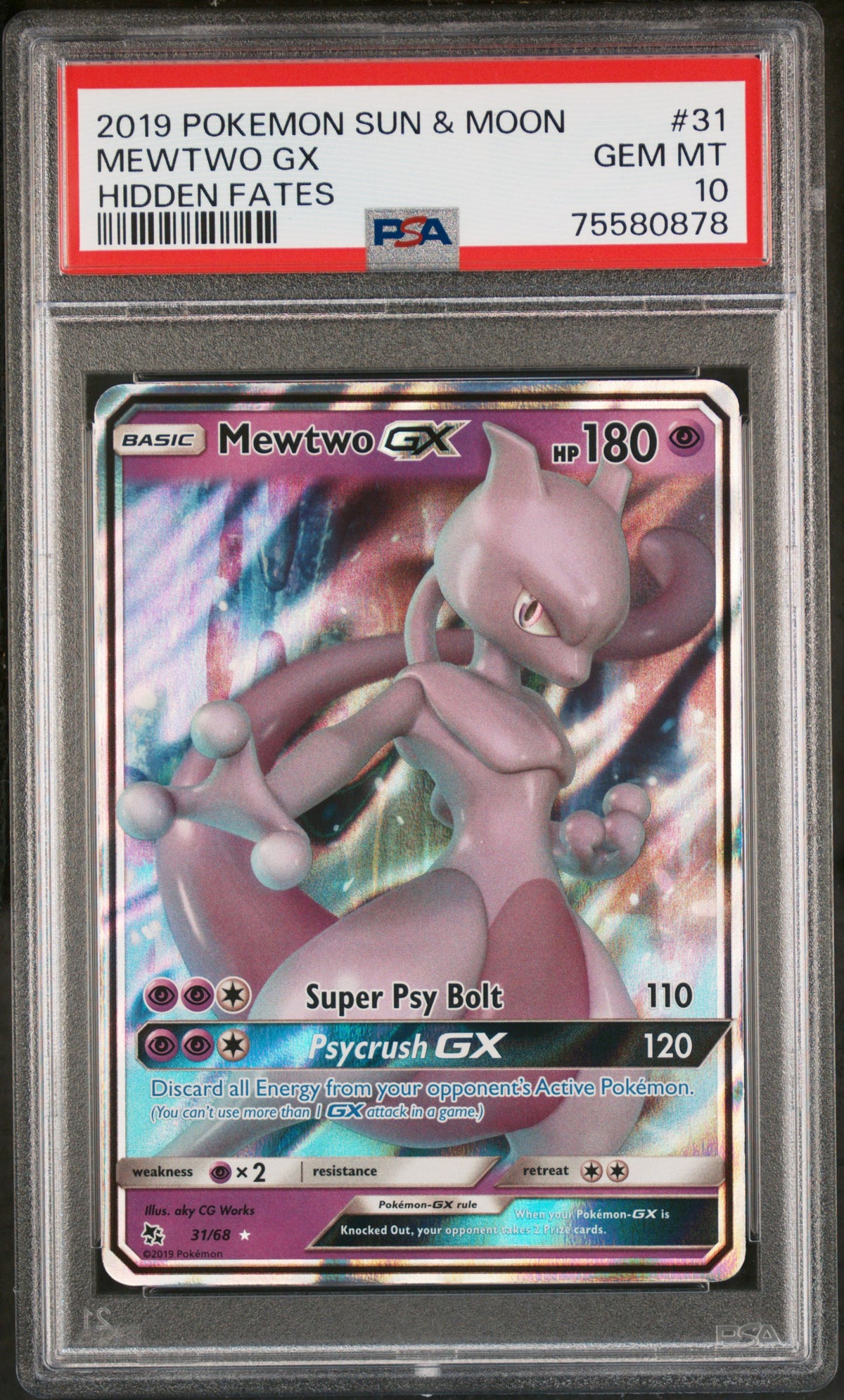 2019 Pokemon Sun & Moon Hidden Fates #31 Mewtwo Gx Hidden Fates PSA 10
