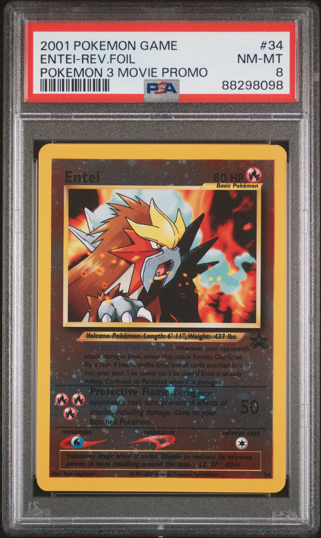 2001 Pokemon Game Movie #34 Entei-Rev.Foil Pokemon 3 Movie Promo PSA 8