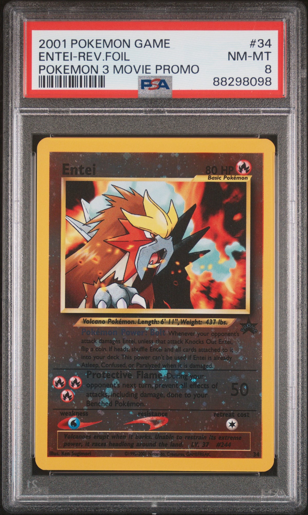 2001 Pokemon Game Movie #34 Entei-Rev.Foil Pokemon 3 Movie Promo PSA 8